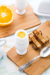 Breakfast with soft boiled eggs and toast soldiers