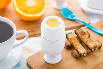 Breakfast with soft boiled eggs and toast soldiers