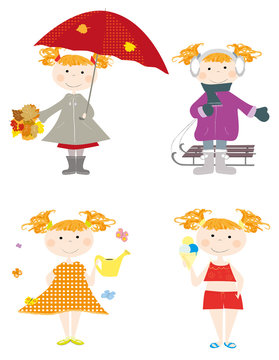 child , 4 seasons - vector illustration