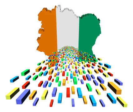 Ivory Coast Map Flag With Containers Illustration