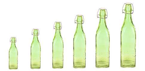 Evolution concept.Colorful bottles isolated on white