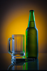 Mug of beer on black  table