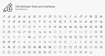 158 Software Tools Interfaces Pixel Perfect Icons (line style) - obrazy, fototapety, plakaty