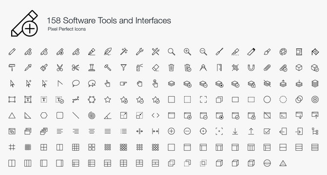 158 Software Tools Interfaces Pixel Perfect Icons (line style)