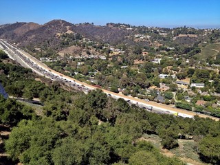 Southern California Congested Highway Aerial View in Los Angeles