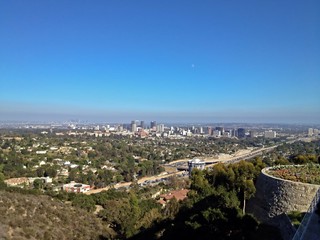 Naklejka premium Aerial View of the Los Angeles City Skyline, California, America