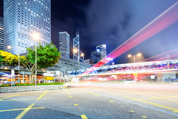 Hong Kong night view with car light