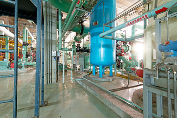 Industrial zone, Steel pipelines and cables in blue tones