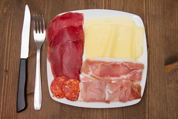 Cold cuts on plate