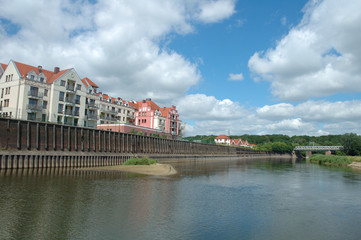 Buildings at Warta river in Poznan, Poland