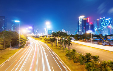 Fototapeta na wymiar light trails on the street at dusk in guangdong,China