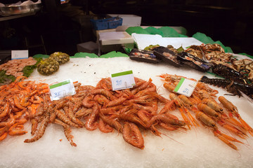Fresh Prawns on a Seafood Market Stall