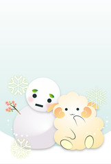 年賀状　ひつじ　雪だるま