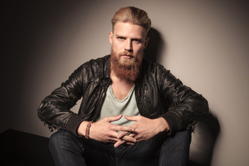 Fashion man in leather jacket