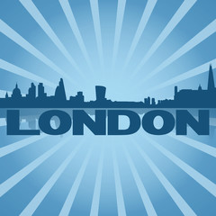 London skyline reflected with blue sunburst illustration