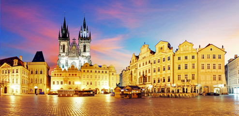 Fototapeta na wymiar Prague Old town square at night - panorama
