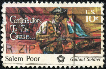 stamp printed in the USA shows Salem Poor