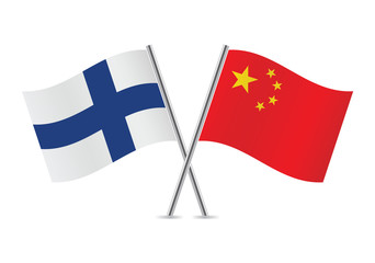 Chinese and Finland flags. Vector illustration.