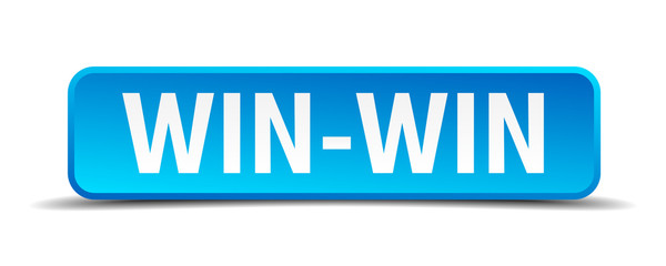 Win-Win blue 3d realistic square isolated button