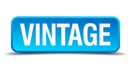 Vintage blue 3d realistic square isolated button