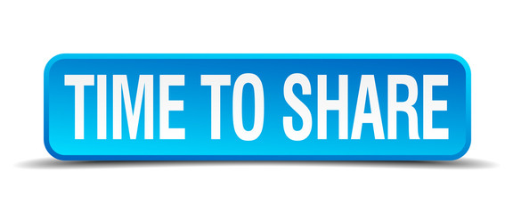 Time to share blue 3d realistic square isolated button