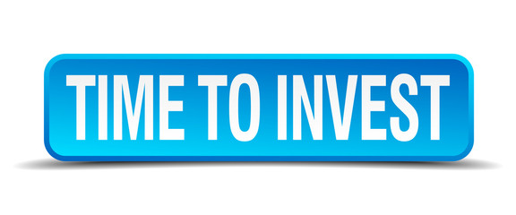 Time to invest blue 3d realistic square isolated button