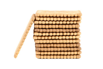 Stack of biscuits on white background