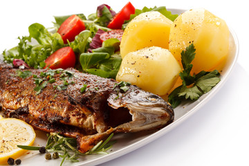 Fish dish - fried fish fillet with vegetables