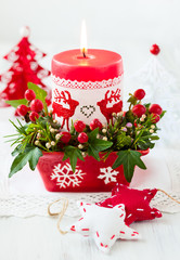 Christmas table decoration with candle