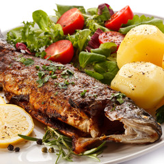 Fish dish - fried fish fillet with vegetables