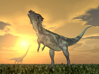 Obraz na płótnie Canvas Pachycephalosaurus and Mamenchisaurus
