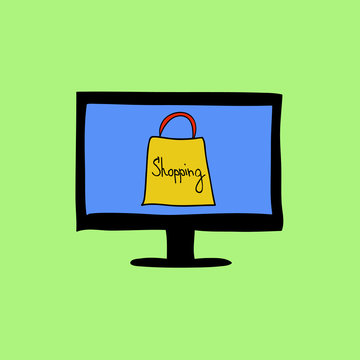 Doodle color online shopping sign