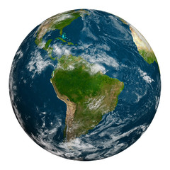 Planet earth with clouds. South America.