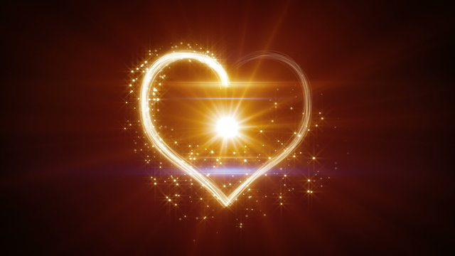 shiny heart shape yellow light streaks loopable