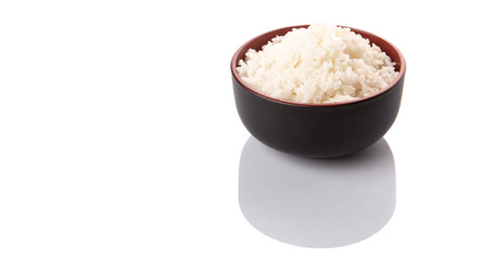A bowl of rice over white background 