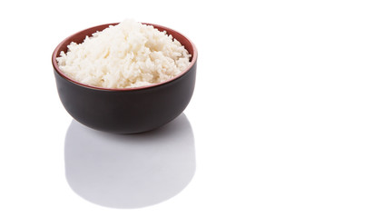 A bowl of rice over white background 