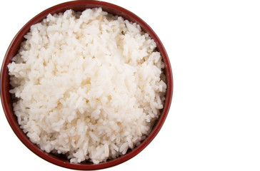 A bowl of rice over white background 