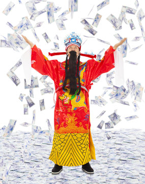 god of wealth share  riches and prosperity with money rain