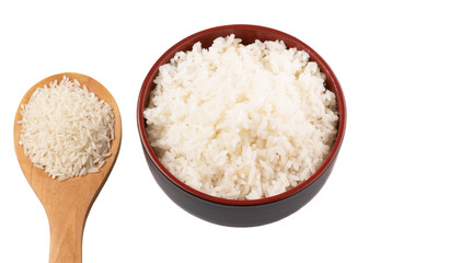 Fototapeta na wymiar Raw and cooked rice over white background