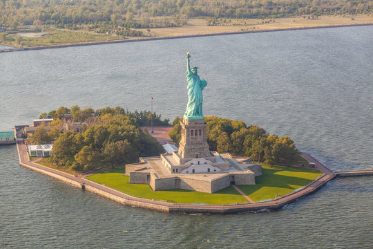 Aerial View of Statue of Liberty, New York
