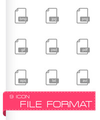 Vector black file format icons set