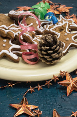 new year's composition with toys and Christmas decorations