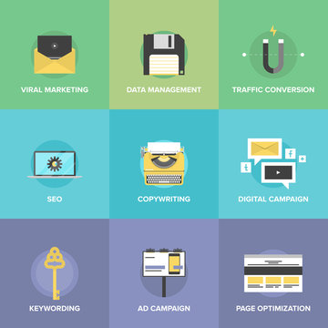 Digital marketing and web optimization flat icons