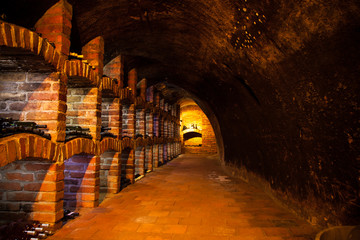 Wine cellar with many kinds of bottles