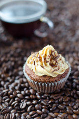 Chocolate muffin with caramel topping