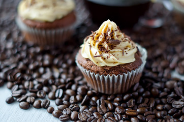 Chocolate muffin with caramel topping