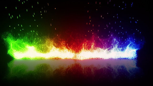 rainbow flaming fire and reflection loop