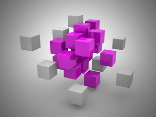 Fototapeta na wymiar teamwork business concept with magenta cubes.