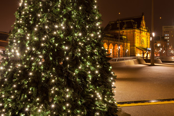Christamas tree in city near the railway station
