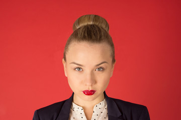 business woman in red lipstick